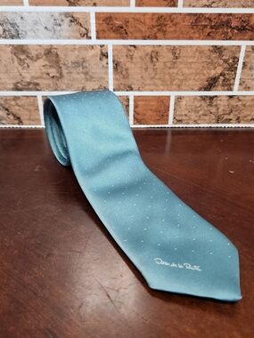 Oscar de la Renta Teal Tie with Subtle White Microdots
